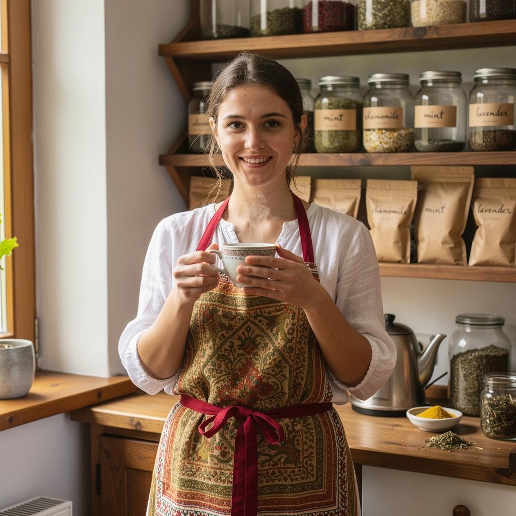 Zelený čaj s kvetmi mučenky a citrónovou trávou, podávaný na drevenom stole.