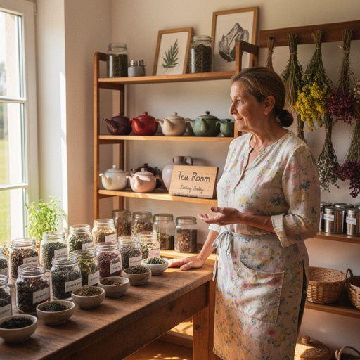 Šálka mučenkového čaju na pozadí tropických rastlín, vyžarujúca relaxačnú atmosféru.